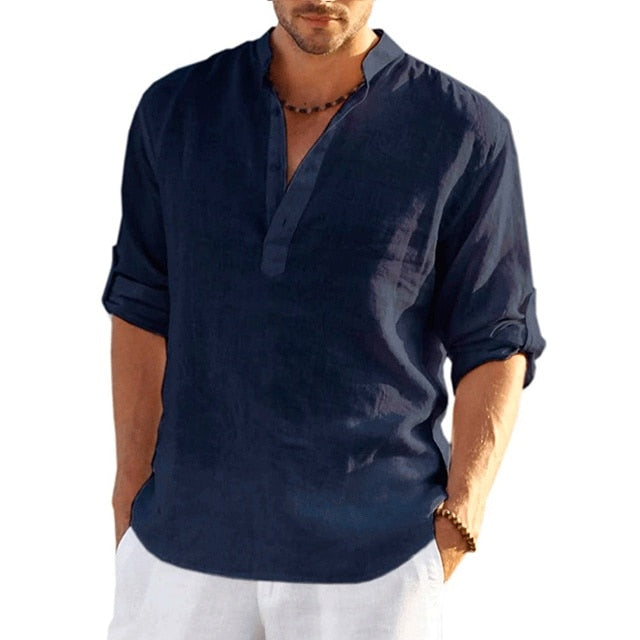 Camisa de manga larga de lino para hombre
