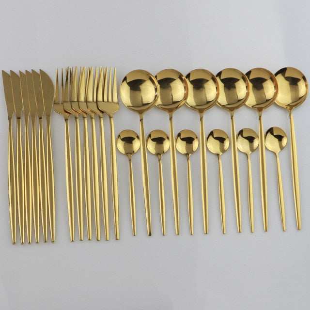 24pcs Black Gold Silverware Set