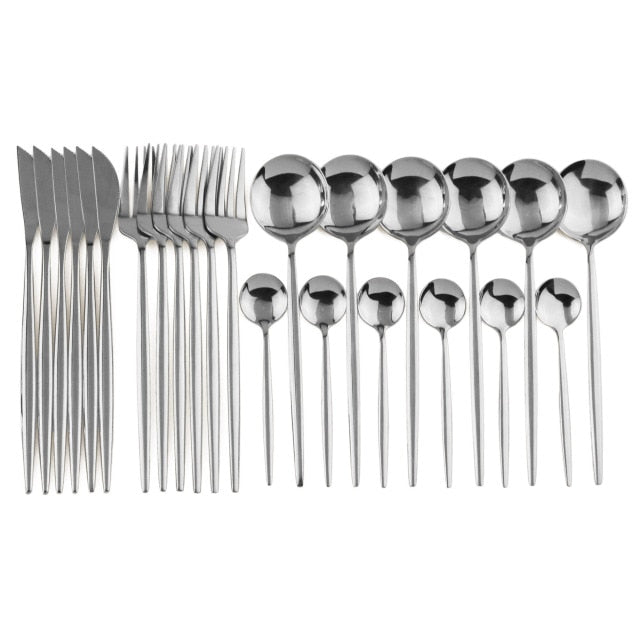 24pcs Black Gold Silverware Set