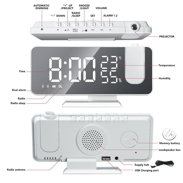 Reloj de proyección digital LED