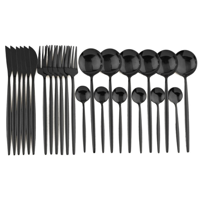 24pcs Black Gold Silverware Set