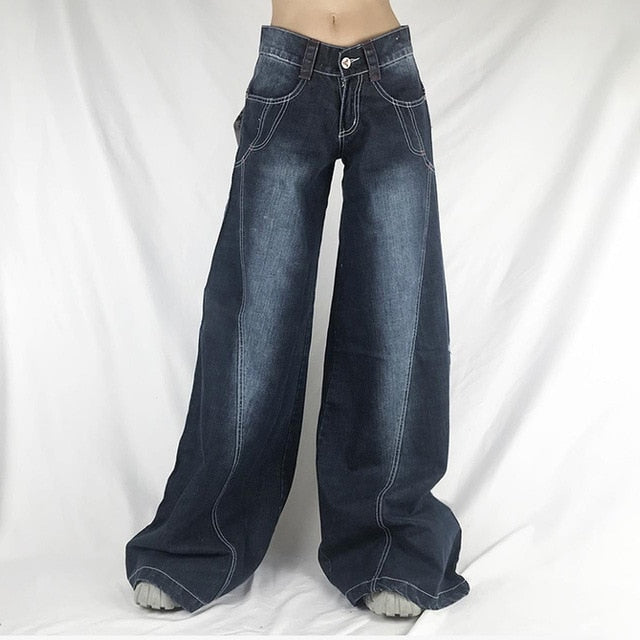 pantalones de mezclilla de mujer con botones y cintura baja