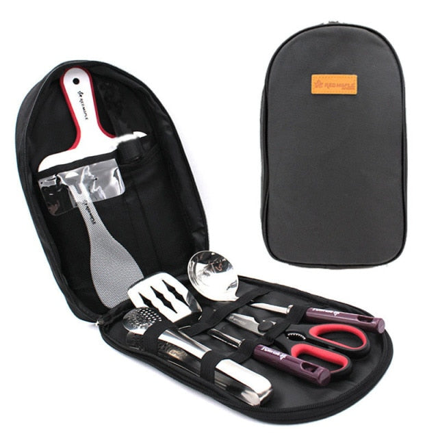 Camping Kitchen Organizer, Portable Case with Cooking Utensils