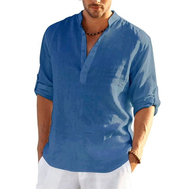 Camisa de manga larga de lino para hombre