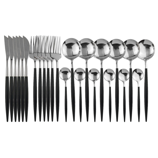 24pcs Black Gold Silverware Set