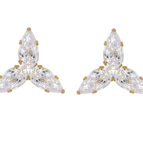 14k Gold Dainty Cubic Zirconia Cluster Stud Earrings