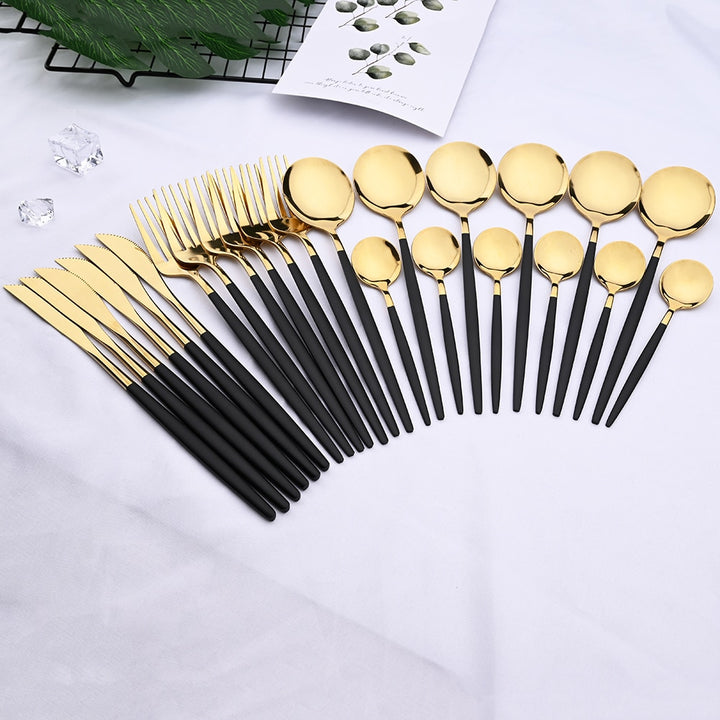 24pcs Black Gold Silverware Set