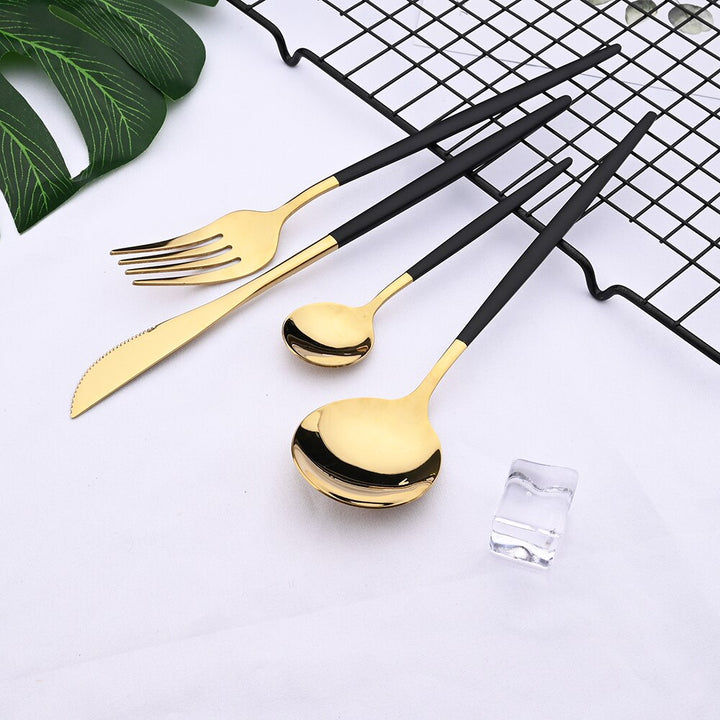 24pcs Black Gold Silverware Set