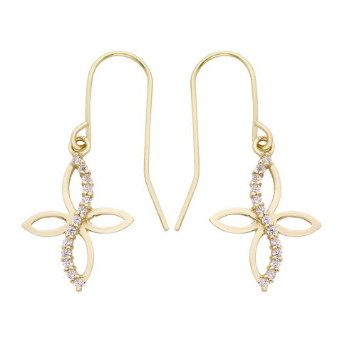 14k Gold Lab-Created White Topaz Cross Drop Earrings