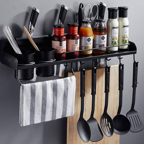 Kitchen Spice Rack and Utensils Organizer with Towel Rod and Hook