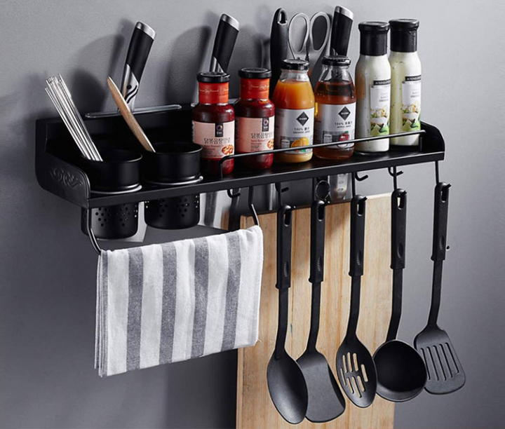 Kitchen Spice Rack and Utensils Organizer with Towel Rod and Hook