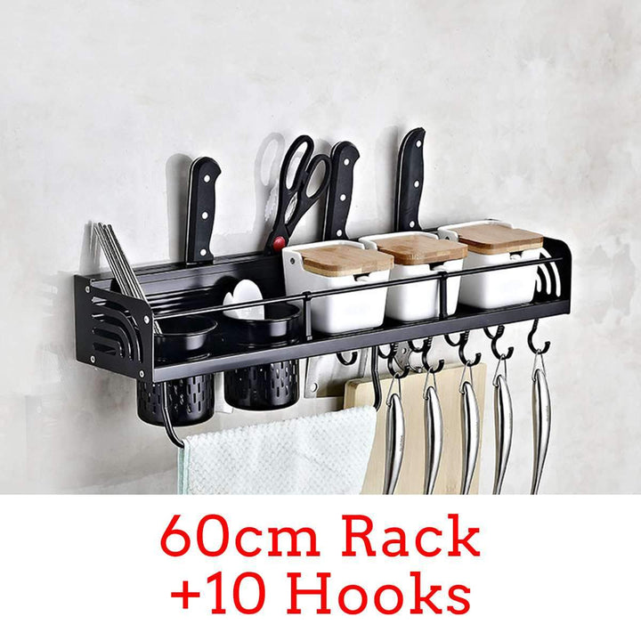 Kitchen Spice Rack and Utensils Organizer with Towel Rod and Hook