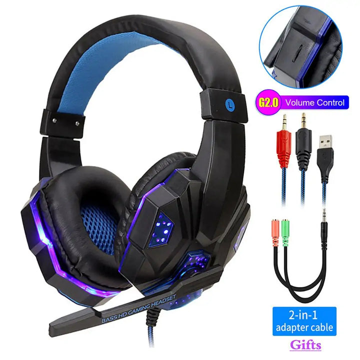 Auriculares para jugadores con cable y luz LED