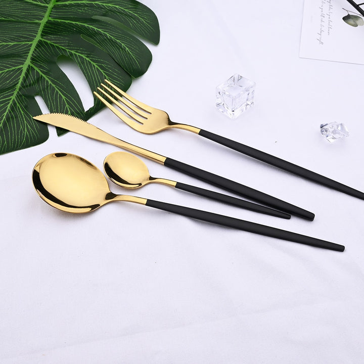 24pcs Black Gold Silverware Set