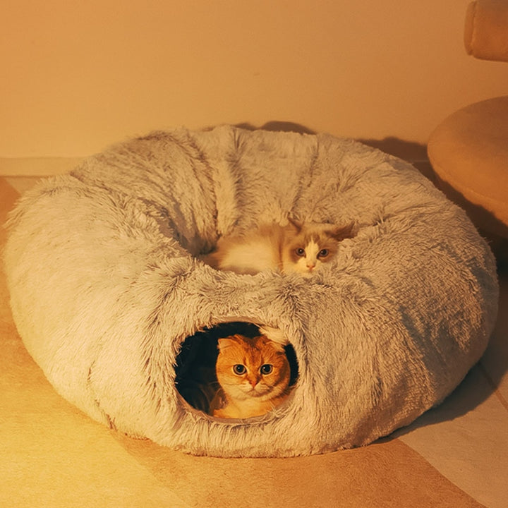 Camas para gatos con túnel redondo 2 en 1