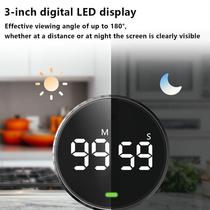 Digital Kitchen Timer with Large LED Display and Magnetic Mount