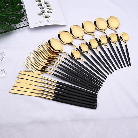 24pcs Black Gold Silverware Set
